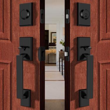 Imagem de Conjunto de fechadura dupla para porta frontal Gaurqiah Square Matte Black