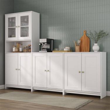 Imagem de Armário de Cozinha com Balcão Americano 8 Portas com Tampo Branco - Pnr Móveis