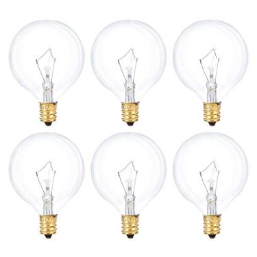 Imagem de Simba Lighting Scentsy Wax Warmer Globe G16.5 Lâmpada redonda 25W E12 Base de candelabro (embalagem com 6) para lustre, ventilador de teto, luzes decorativas de toucador, arandela, vidro transparente, 110V 120V, branco quente 2700K