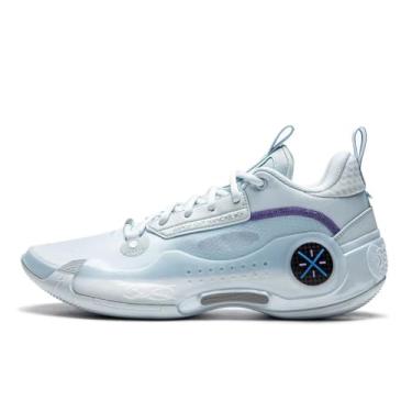 Imagem de LI-NING Way of Wade 10 & 11 Tênis de basquete masculino, antiderrapante, antiderrapante, com absorção de choque, tênis esportivo ABAS083 ABAU049 ABAS075, Azul-celeste, branco, 40