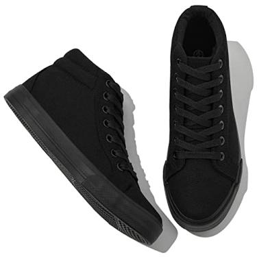 Imagem de XRH Tênis feminino de lona preta para caminhada, branco antiderrapante, cano alto, tênis de cano médio, moda casual (confortável, respirável, moderno), Preto, 41