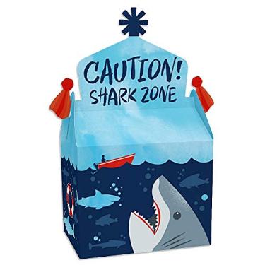 Imagem de Big Dot of Happiness Shark Zone – Caixa de lembrancinhas de festa – Jawsome Shark Party ou Birthday Party Gable Boxes – Conjunto de 12