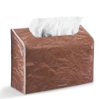 Imagem de Hennaja Capa de caixa de toalhas de mão, suporte de caixa de lenços de couro PU compatível com toalhas de mão de papel descartáveis Kleenex adequado para jantar, cozinha, banheiro (1-marrom)
