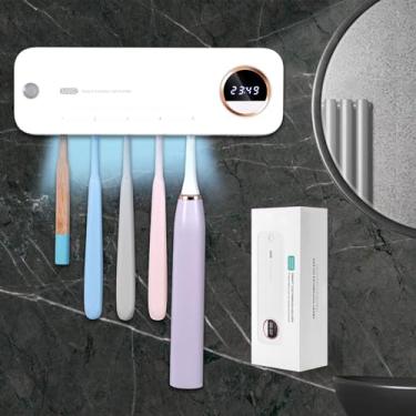 Imagem de GFBEBDV Limpador de escova de dentes, suporte de escova de dentes elétrico, suporte de escova de dentes recarregável para banheiro montado na parede com ventilador de secagem e temporizador, comporta