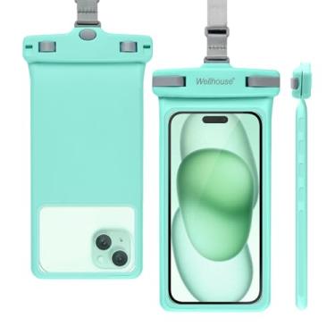 Imagem de wellhouse Bolsa de telefone à prova d'água, capa impermeável para iPhone 16 15 14 13 12 Pro Max XS Samsung, IPX8 3D Cellphone Dry Bag Beach Essentials (1 pacote - verde cristal 7.0, 7 polegadas)