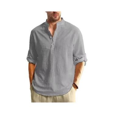 Imagem de Camisa Henley Masculina de Algodão - Manga Comprida, Leve e Respirável