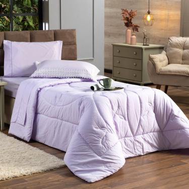 Imagem de Kit Edredom Liso Solteiro 02pçs Percal 200 Fios Lilás