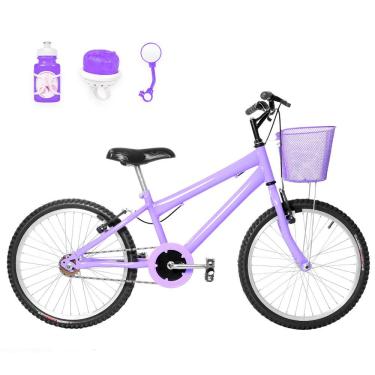 Imagem de Bicicleta Infantil Feminina Aro 20 Natural+Kit Passeio Lilás
