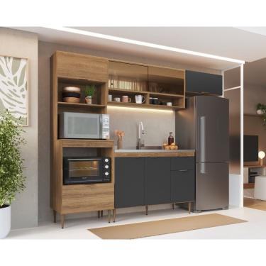 Imagem de Cozinha Modular Com Porta De Vidro Reflecta E Torre Quente Para 2 Fornos Veneza Mel/grafite