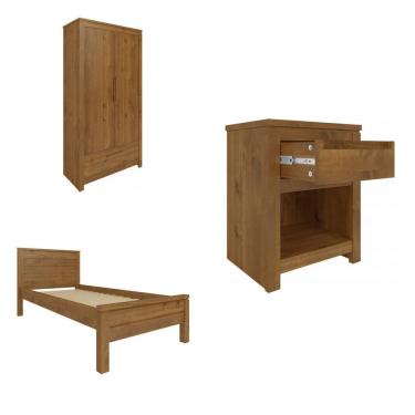 Imagem de Dormitório Solteiro Cama Mesa De Cabeceira E Guarda Roupa Madma P&c Artemobili Garapa