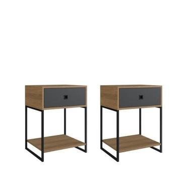 Imagem de Mesa De Cabeceira Estilo Industrial Com 2 Peças Mel Grafite