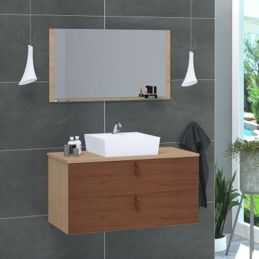 Imagem de Gabinete De Banheiro Suspenso 2 Gavetas Berlim 60cm Freijó Amadeirado E Natura - Marrom