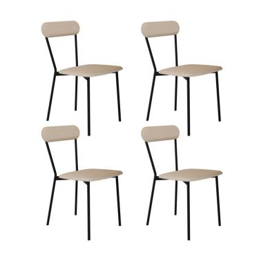 Imagem de Cadeira Fixa Estofada Vintage Emília Com 4 Unidades Areia-preto
