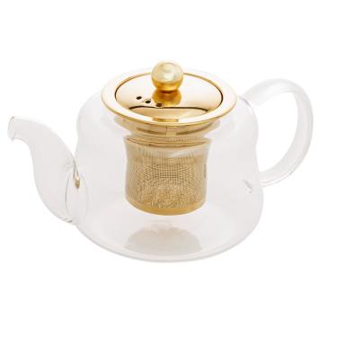 Imagem de Chaleira De Vidro Borossilicato Resistente A Calor Com Infusor Inox Dourado 600ml 28859 - Wolff