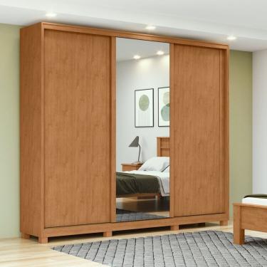 Imagem de Guarda-roupa 3 Portas 4 Gavetas 100% Mdf 1 Porta Glass Com Pés Forma Marrom-bege