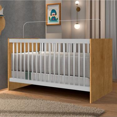 Imagem de Berço Para Quarto Infantil Lua 76x132,5x76 Cm Marrom-branco