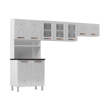 Imagem de Armário De Cozinha Compacta Aço 3 Peças Com Vidros Multimóveis Cr20350 Branco
