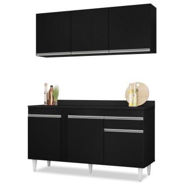 Imagem de Armário Aéreo Argélia E Balcão Gabinete Para Pia Com Tampo 150cm Dakota Preto - Lumil