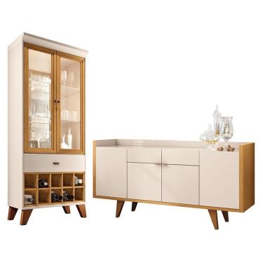 Imagem de Sala De Jantar Com Cristaleira ópera E Buffet Aparador Melodia Off White-cinamomo - Hb Móveis Off White-cinamomo