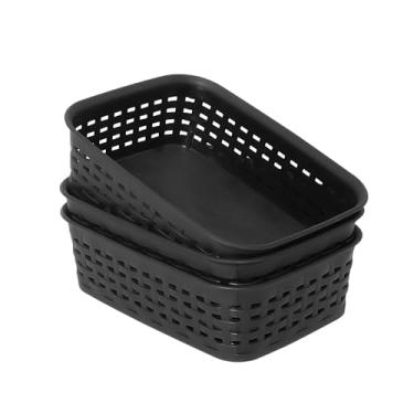 Imagem de Soddeph Cestos De Plástico Para Armários, Organização Despensa Doméstica Com Alça, Organizadores Quarto, Banheiros, Embaixo Da Pia, Cozinha (Preto, Tamanho Xs - Pacote 3)