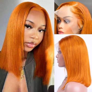 Imagem de Flady Peruca De Cabelo Humano Ruivo Laranja Bob 13X4 Hd Lace Front Wigs Pré-Selecionada Com Pequenos Nós 150% Densidade 350# Colorida Frontal Lisa Para Mulheres Negras 14"
