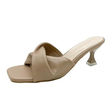 Imagem de BOTRENT Sandálias Femininas De Couro Com Tira Cruzada, Salto Gatinho, Estilo Quadrado, Bico Aberto, Baixo, Mule Para Festa, Uso Diário, Encontros Ao Ar Livre, Noite (Cor Damasco, 8)