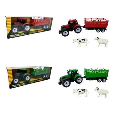 Imagem de Trator Carrinho Fricção 30cm + Animais Fazendinha Brinquedo Cor Colori