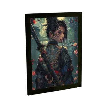 Imagem de Quadro Decorativo Mulher Samurai Ilustração 3D Anime Tattoo Decoração Poster Quarto Sala