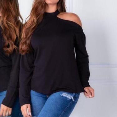Imagem de Blusa Gola Alta Recorte No Ombro Manga Longa Viscolycra Feminina - Fil