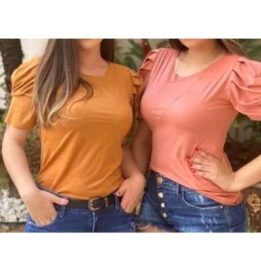 Imagem de Blusa feminina suede manga curta bufante fashion - Filó Modas