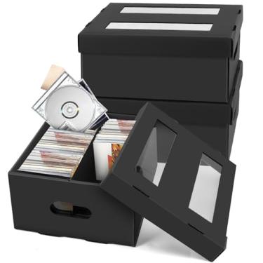 Imagem de AOBOPLE Caixa de armazenamento de CD, pacote com 3 caixas de papelão para CD com 2 compartimentos, comporta 180 estojos de joias, suporte de CD com tampa de janela de PVC, organizador portátil para