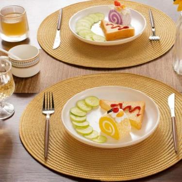 Imagem de Kit de 3 ou 6 peças conjunto redondo para mesa de jantar e prato de descanso(Dourado-3 Peças)