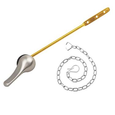 Imagem de Kit de substituição de alça de vaso sanitário da Jwodo, alavanca de nivelamento de tanque universal com correntes de aço inoxidável para a maioria dos vasos sanitários de montagem frontal, alça de descarga de vaso sanitário com acabamento de níquel acetinado