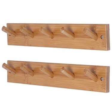 Imagem de Suporte para casacos Dseap montado na parede: 40,6 cm de orifício a orifício, ganchos de 5 prendedores para pendurar casacos, toalhas, chapéus, roupas, natural, 2 pacotes