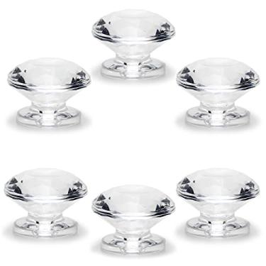 Imagem de MroMax 6 Peças, Pegador, Puxador, Redondo, Acrílico, Puxador, 19 mm de diâmetro, Claro, Brilhante, Formato de Diamante para Caixa de Joias, Caixa de Presente e Caixa de Maquiagem