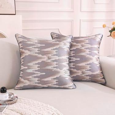 Imagem de TAOSON Pacote com 2, capas de almofada decorativas modernas jacquard de alta precisão cinza/cinza e douradas, fronhas quadradas para sofá, sofá, quarto, sala de estar, casa, 45,7 x 45,72 cm S035