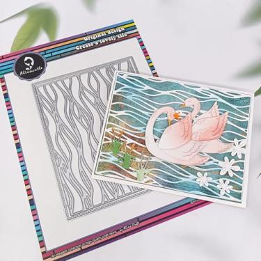 Imagem de Alinacutle Swan/moldura retangular ondulada corte de metal cortado para presente, papel artesanal, fazer cartões, faça você mesmo, álbum de cartões comemorativos (matrizes retangulares onduladas)
