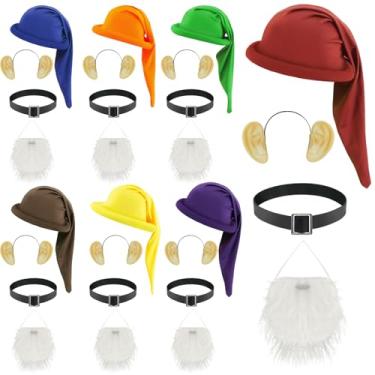 Imagem de PAINEOMN 28 peças acessórios de fantasia de anões masculino gnomo elfo cosplay chapéu orelhas falsas faixa de cabeça cinto de barba para festa de Halloween, Conjunto 1, Tamanho Único