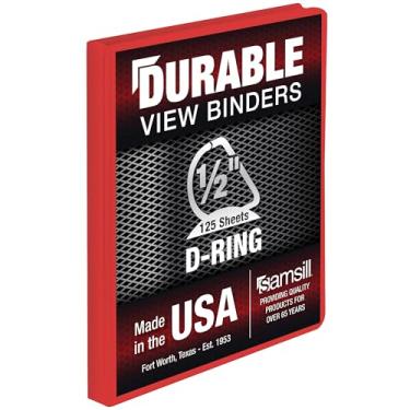 Imagem de Samsill Fichário durável de 1,27 cm, feito nos EUA, fichário de anel D, capa transparente personalizável, vermelho rubi, comporta 125 páginas