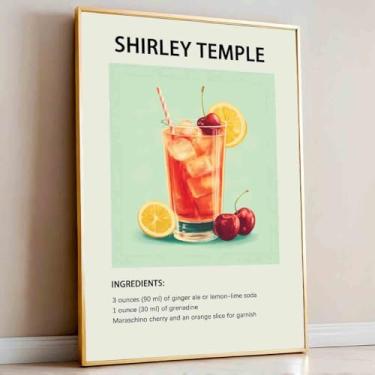 Imagem de Arte de parede de coquetel vintage Shirley Temple Cartazes de coquetel clássico carrinho de bar de coquetel tela de arte de parede 40,6 x 61 cm sem moldura