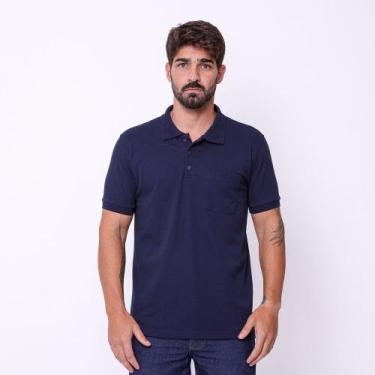 Imagem de Camisa Masculina Modelo Gola Polo Tecido de Piquet Azul Marinho - Blin