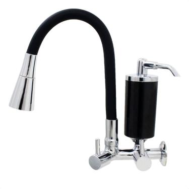 Imagem de Torneira Filtro Cozinha Parede Cone Duplo Jato Gourmet Black