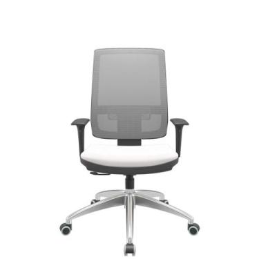 Imagem de Cadeira Office Brizza Tela Cinza Assento Vinil Branco RelaxPlax Base A