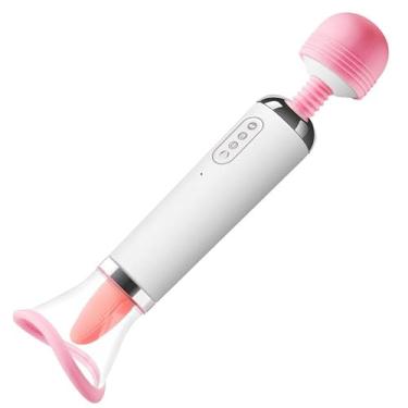 Imagem de Vibrador Rosa 2 em 1 Estimulador Língua com vibrador vai e vem Clitóris Vagina e Anal Recarregável