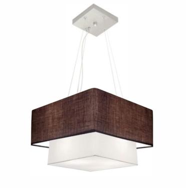 Imagem de Lustre Pendente Duplo Quadrado Vivare Md-4157 Cúpula em Tecido 40x35cm Café / Branco - Bivolt