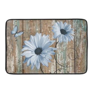 Imagem de Giwawa Tapete De Secagem Louças Rústico Com Margaridas Para Bancada Cozinha 18 X 24" Girassóis Azuis Outono Em Tábua Madeira Tapetes Escorredor Estilo Country Vintage Shabby Chic Decoração Almofada