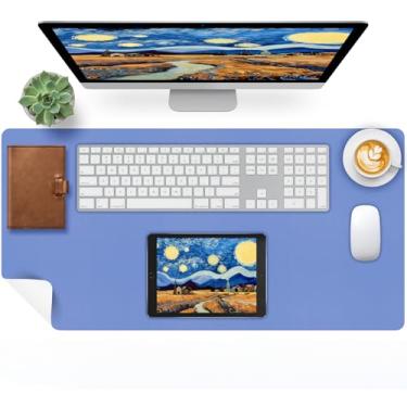 Imagem de Bloss Protetor de mesa de couro azul, mouse pad de couro, protetor de laptop, tapete de mesa de escritório, tapetes de teclado, tapete de computador, almofada de escrita à prova d'água de dois lados
