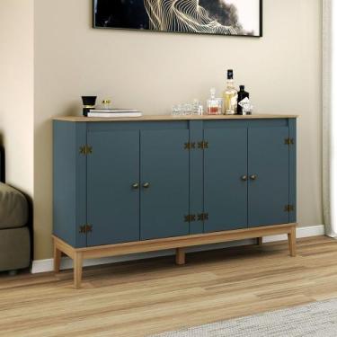 Imagem de Aparador Buffet 4 Portas com Pés de Madeira Colonial Movelbento, Mel/P