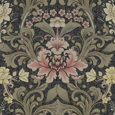 Imagem de Abyssaly Papel de parede floral vintage, papel de parede William Morris para murais de parede e armários 45 x 1000 cm