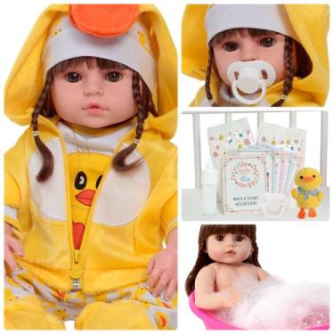 Imagem de Boneca Reborn Bebê Cabelo Castanho Linda Kit 12 Itens - Cegonha Reborn